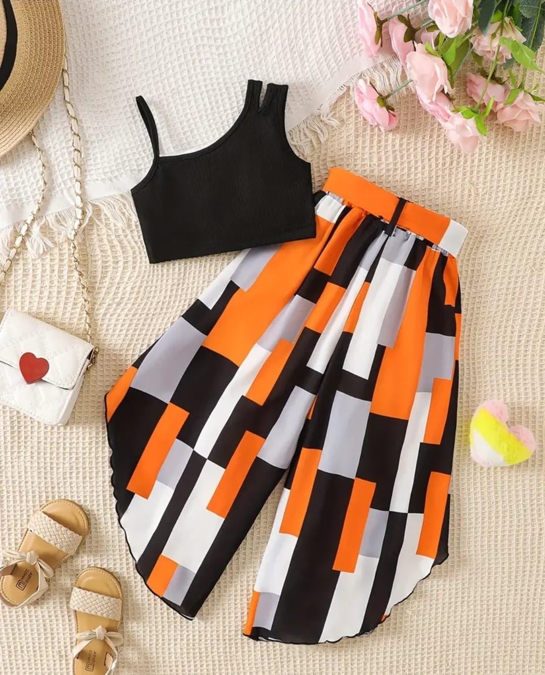 Kids Cropped Top & Loose Pants Set