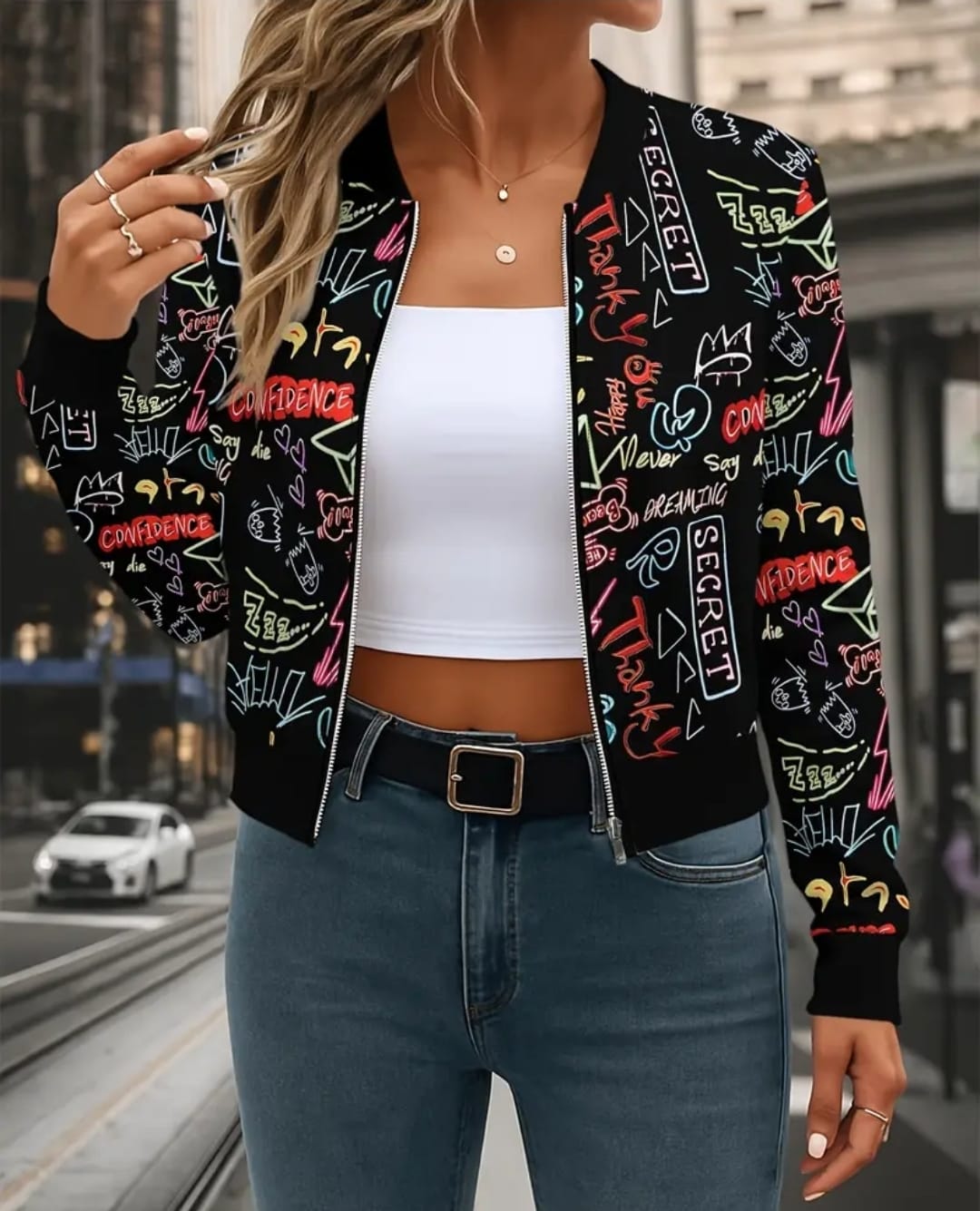 Black Cropped Graffiti Jacket