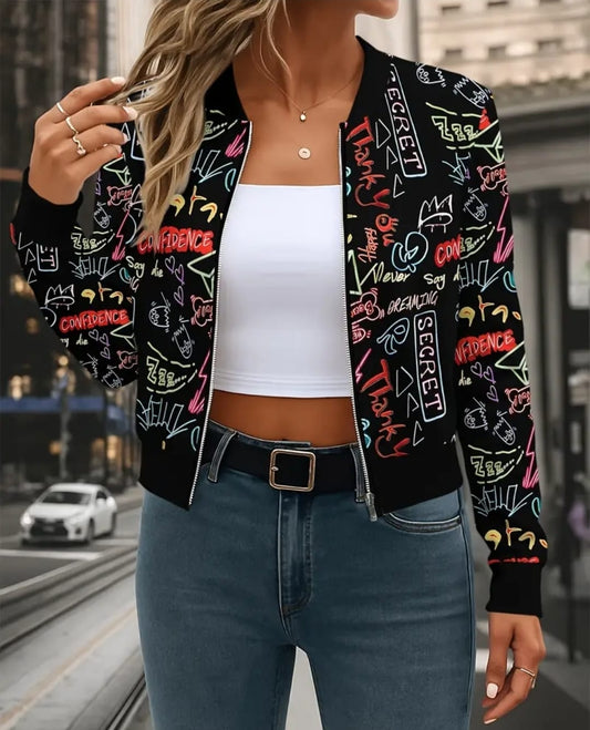 Black Cropped Graffiti Jacket