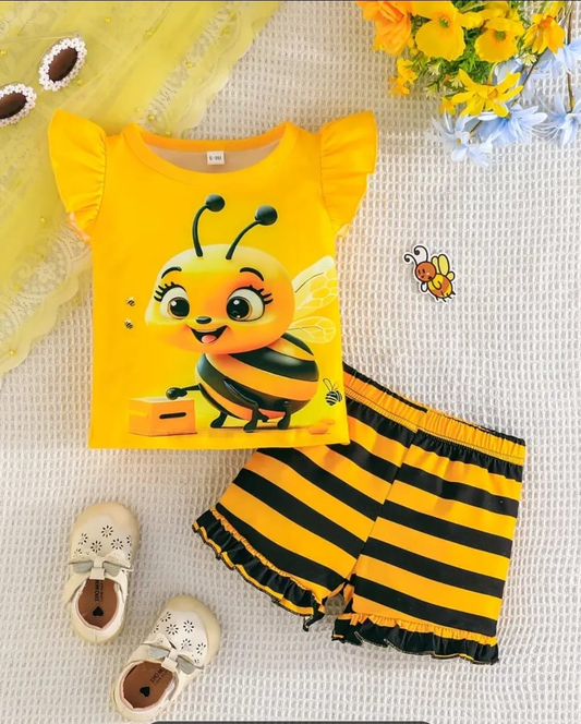 2-piece baby girl outfit set designed with a cute bumblebee theme.