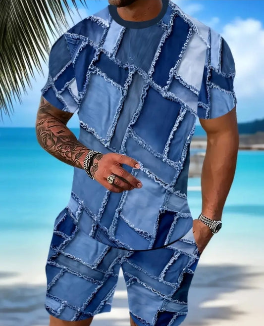 Men’s Two-Piece Denim Shorts and Skipper Set